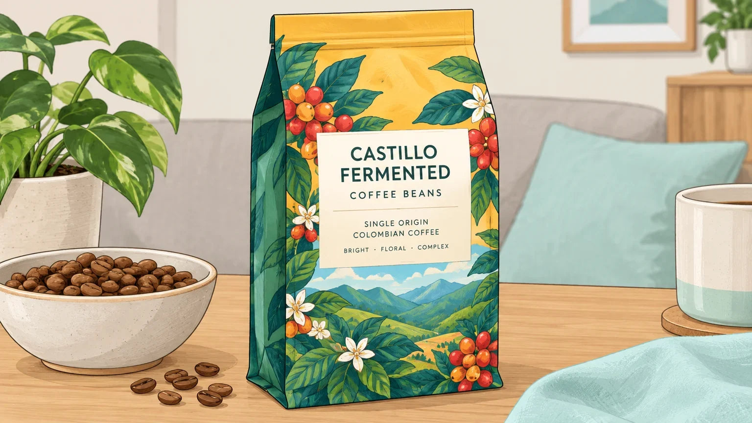 Colourfully labelled Castillo coffee bag for a South Australian specialty coffee selection