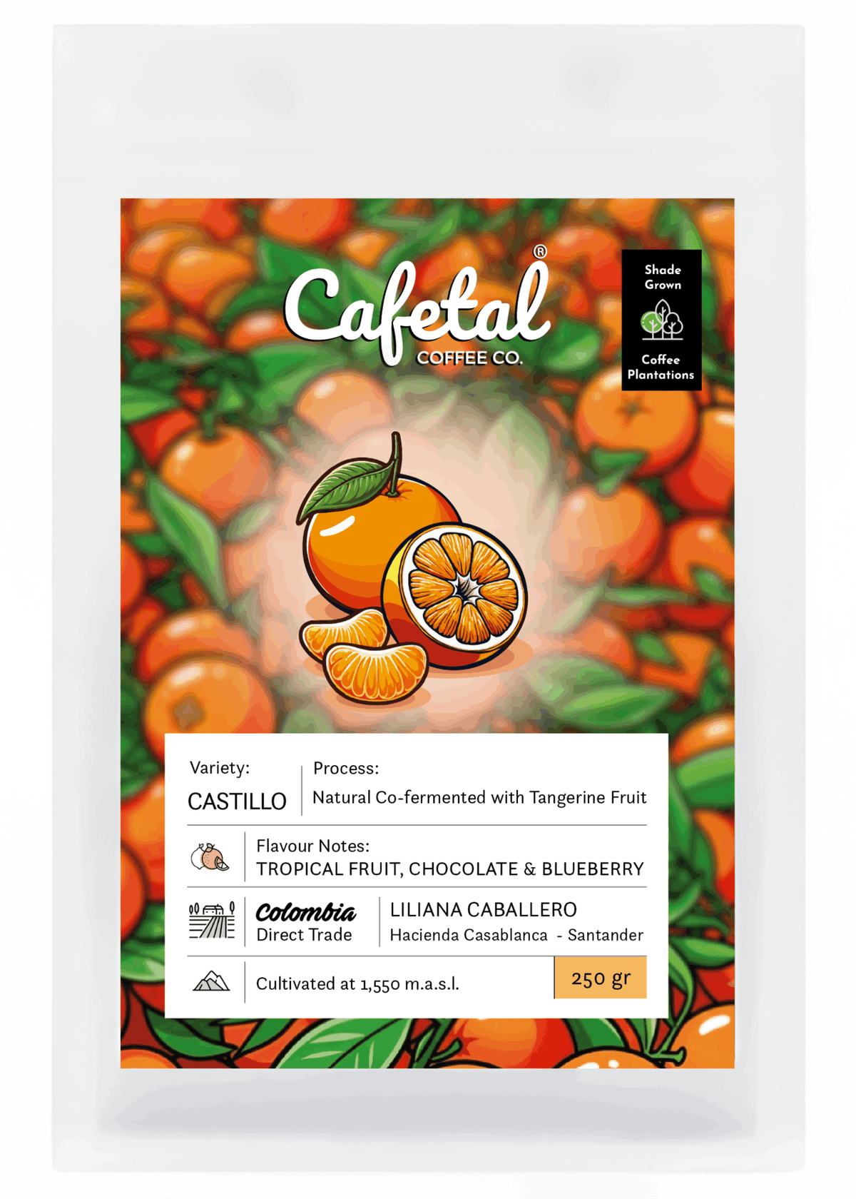 Cafetal Coffee Co. bag of Castillo Tangerine. Colombian coffee